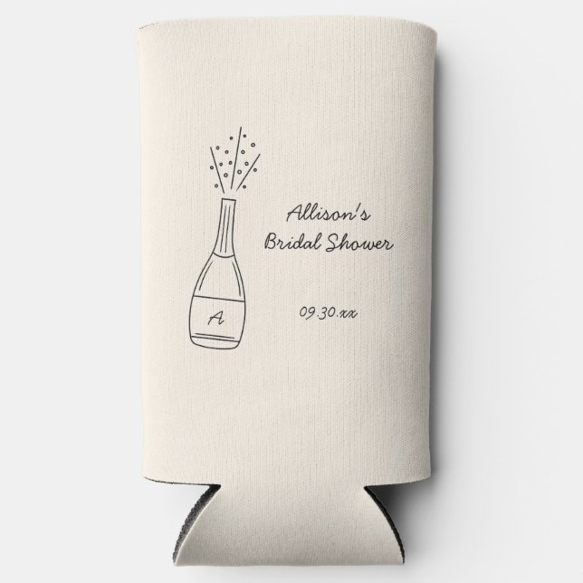 Bubbly Popping Champagne Bottle Bridal Shower Seltzer Can Cooler (Front)