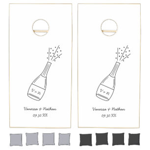 Bubbly Popping Champagne Bottle Wedding Cornhole Set