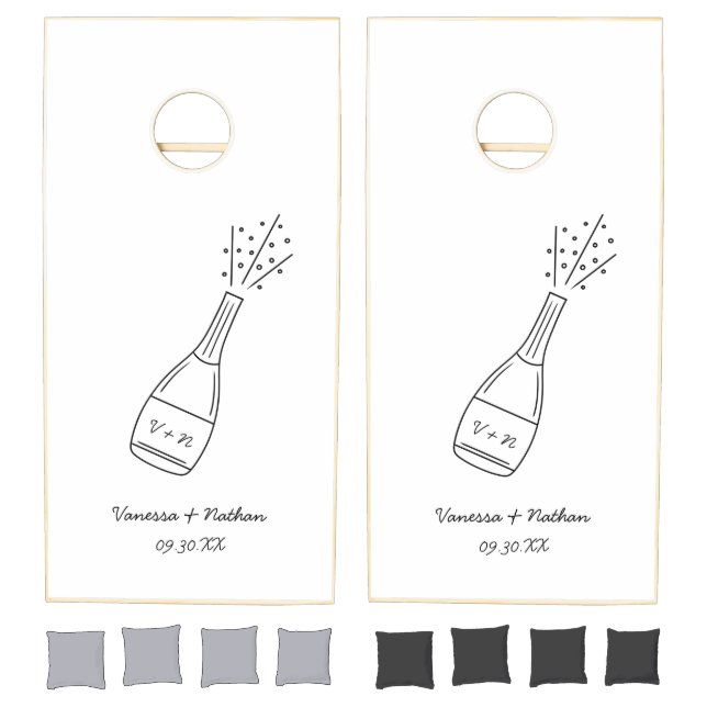 Bubbly Popping Champagne Bottle Wedding Cornhole Set (Set)