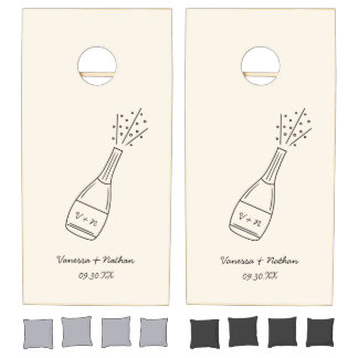Bubbly Popping Champagne Bottle Wedding Cornhole Set
