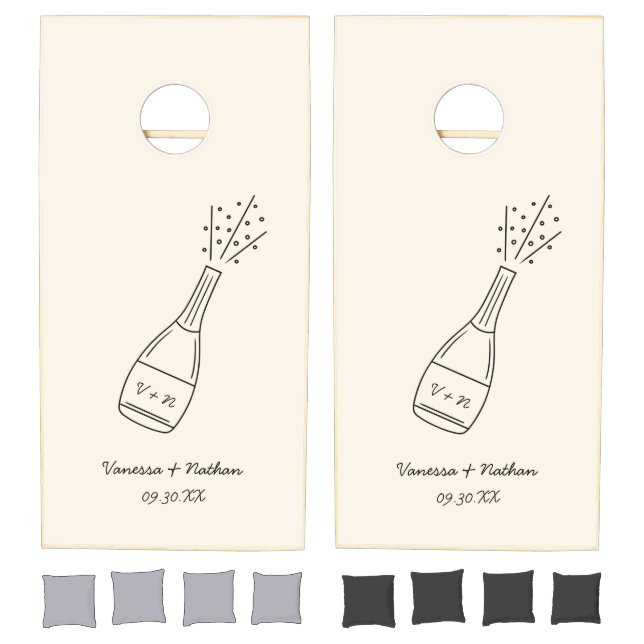 Bubbly Popping Champagne Bottle Wedding Cornhole Set (Set)