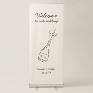 Bubbly Popping Champagne Bottle Wedding Welcome Retractable Banner