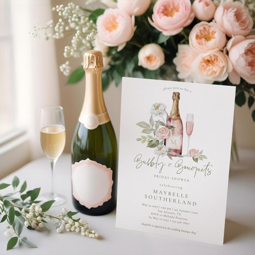 Bubbly Prosecco Watercolor Bouquet Bridal Shower  Invitation