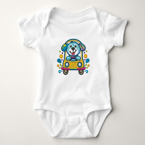 Bubbly Pup Trolley Ride Embroidery Design for Body Baby Bodysuit