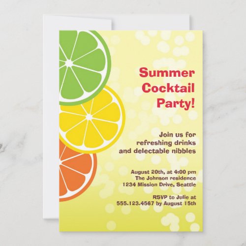 Bubbly refreshing drink citrus slice summer party personalized invitation