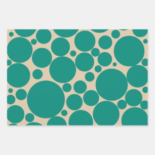 Bubbly Retro Mod Dots Pattern in Teal and Beige Wrapping Paper Sheets
