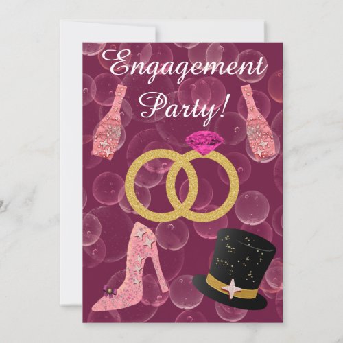 Bubbly Rose Champagne Engagement Party Invitation