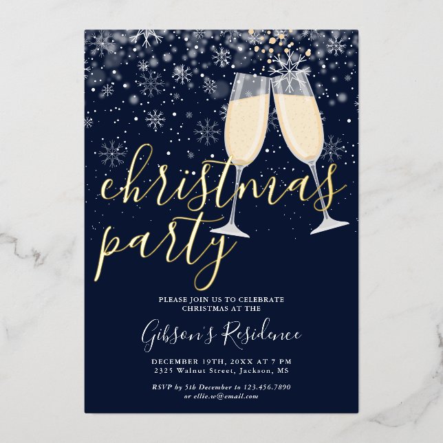 Bubbly Snowflakes Winter Christmas Party Gold Foil Holiday Card (Front)
