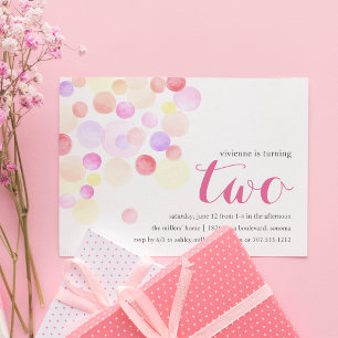 Bubbly   Watercolor Second Birthday Invitation