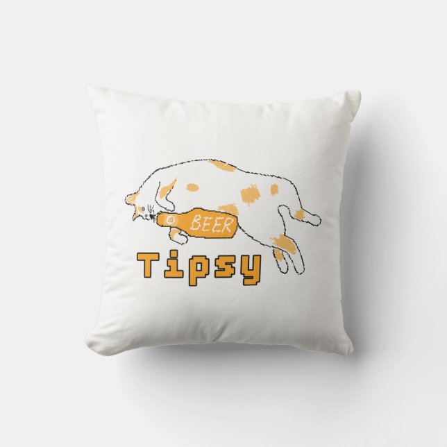 BubblyCuddle Beer Cat Throw Pillow (Front)