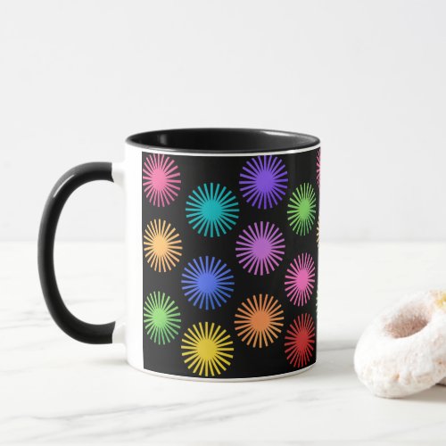 BubblyStarFloral Colourful Design  BlackBackground Mug