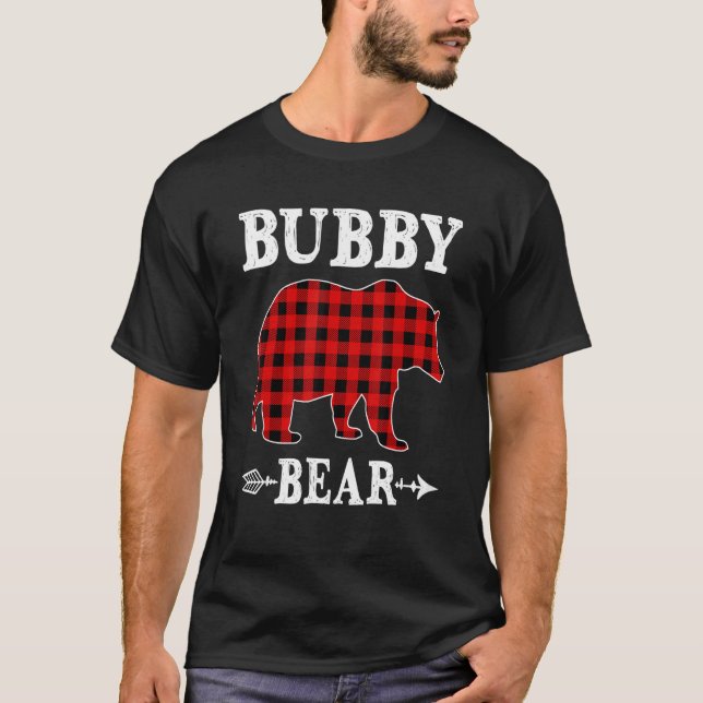 Bubby Bear Christmas Pajama Red Plaid Buffalo Fami T-Shirt (Front)