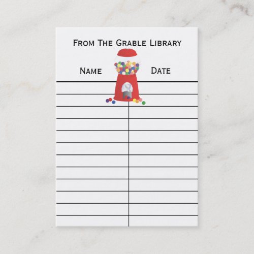 Bublegum Machine Book Return Cards Business Card