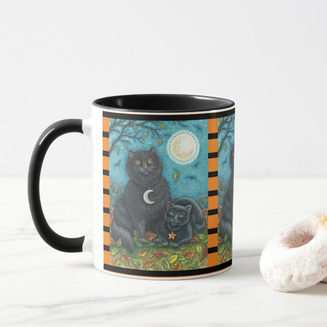 BUBO AND PYEWACKET, BLACK CAT HALLOWEEN COMBO MUG (With Donut)