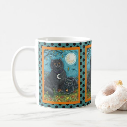 BUBO AND PYEWACKET BLACK CAT HALLOWEEN MUG Dots