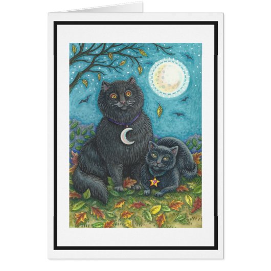 BUBO & PYEWACKET BLACK CAT GREETING NOTE CARD Blnk (Front)