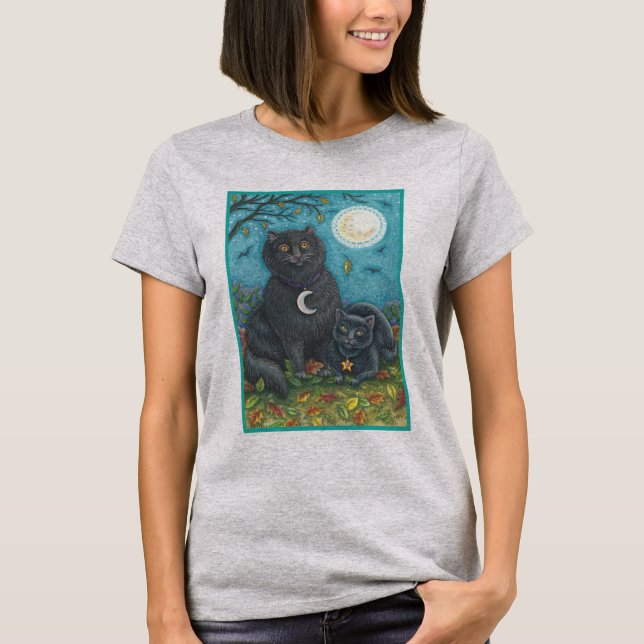BUBO & PYEWACKET BLACK CAT HALLOWEEN T-SHIRT Grey (Front)