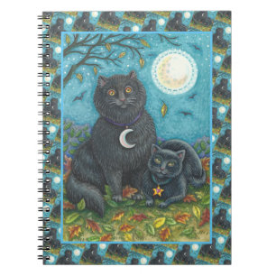 BUBO & PYEWACKET BLACK CATS, HALLOWEEN FOLK ART NOTEBOOK