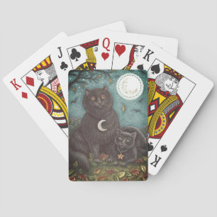 BUBO & PYEWACKET BLACK CATS, HALLOWEEN FOLK ART POKER CARDS