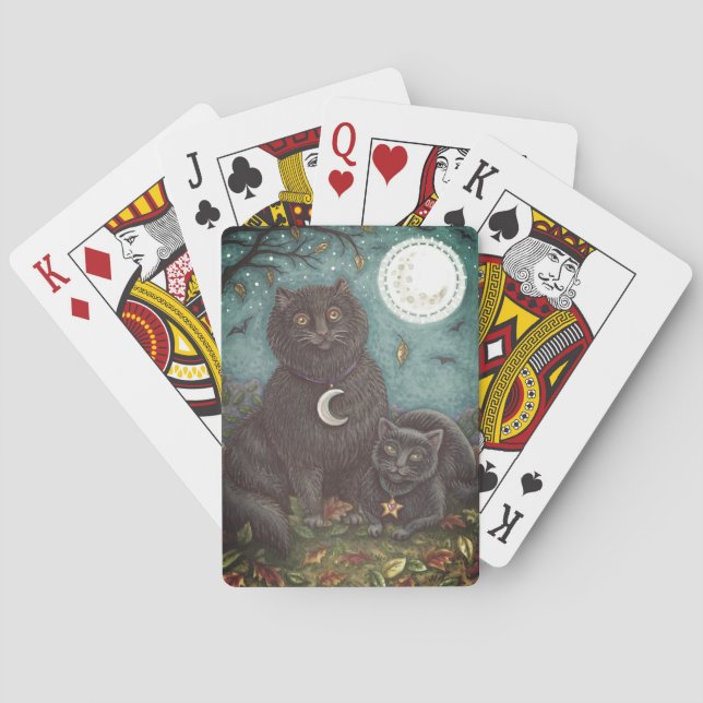 BUBO & PYEWACKET BLACK CATS, HALLOWEEN FOLK ART POKER CARDS (Back)