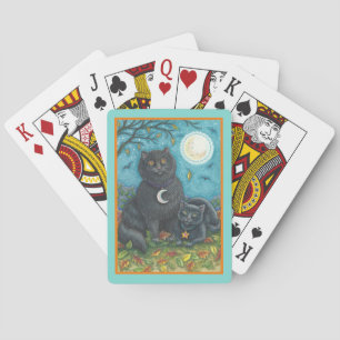 BUBO & PYEWACKET BLACK CATS, HALLOWEEN FOLK ART POKER CARDS