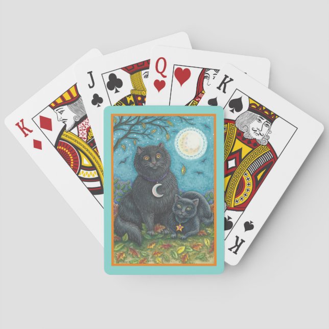 BUBO & PYEWACKET BLACK CATS, HALLOWEEN FOLK ART POKER CARDS (Back)