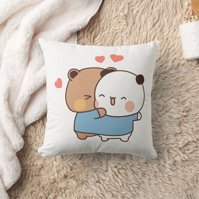 bubu and dudu Milk and Mocha Bears Kawaii couple Throw Pillow (Blanket)