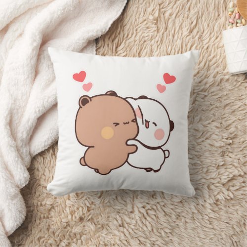 Bubu and Dudu Panda And Brownie Bear Couple Throw Pillow