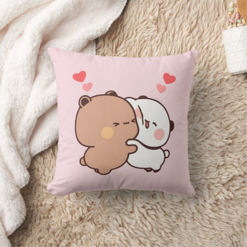 Bubu and Dudu Panda And Brownie Bear Couple Throw Pillow