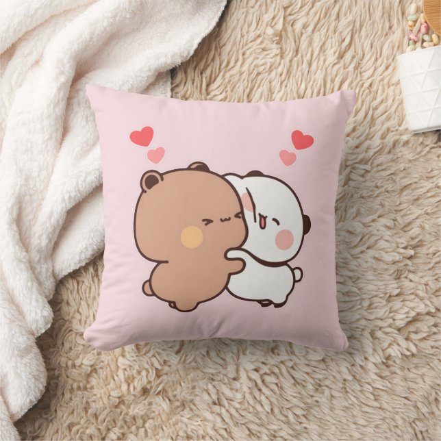 Bubu and Dudu, Panda And Brownie Bear Couple Throw Pillow (Blanket)