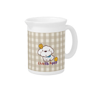 bubu and guagua( Lhasa apso and little chicken) Beverage Pitcher