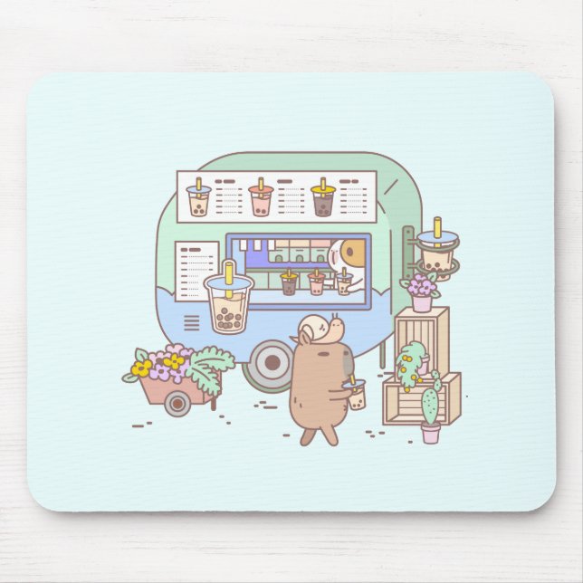 Bubu and Moonch, Guinea pig Bubble Tea Vendor Mouse Pad (Front)