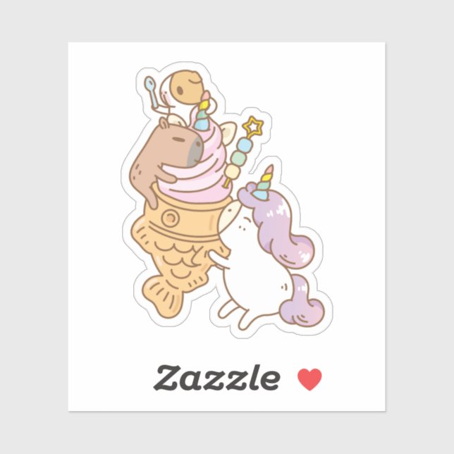 Bubu and Moonch, Unicorn Taiyaki icecream Sticker (Sheet)