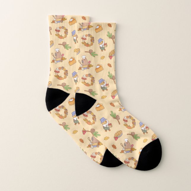 Bubu the Guinea Pig, Fall and Pie Pattern Socks (Pair)