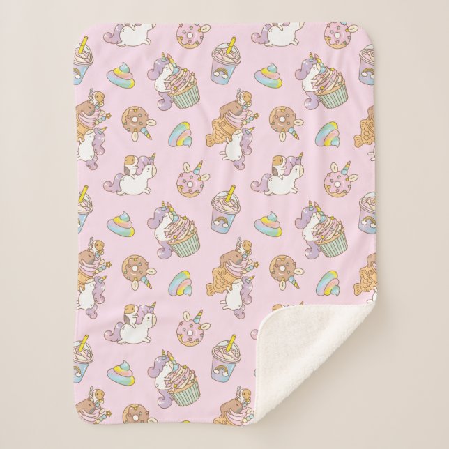 Bubu the Guinea pig, Unicorn Party Pattern Sherpa Blanket (Front)