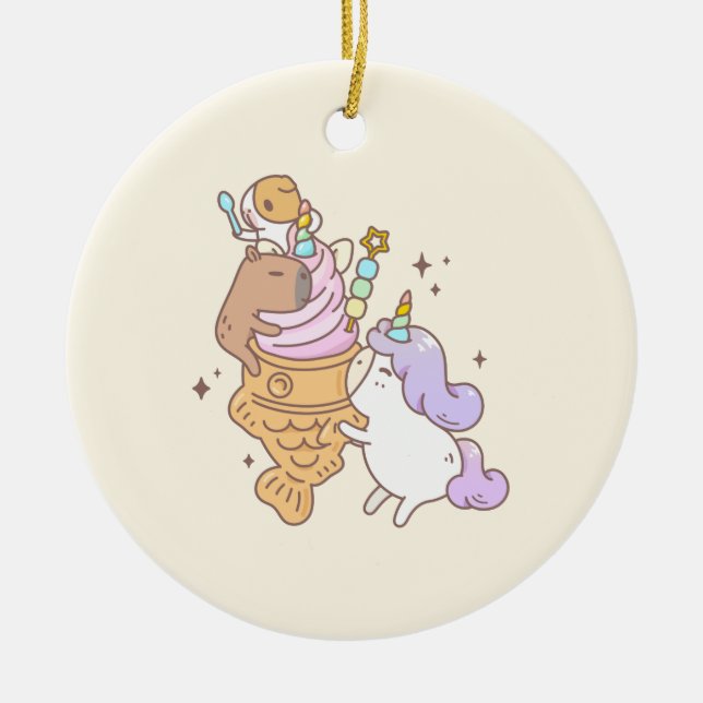 Bubu the Guinea pig, Unicorn Taiyaki Icecream Ceramic Ornament (Front)