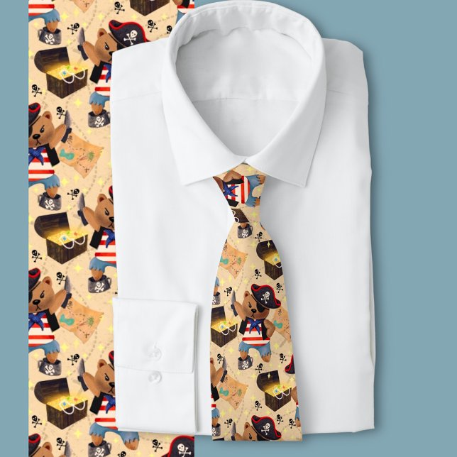  Buccaneering bear Neck Tie (A fun illustrated bear dressed as a pirate. Fun novelty tie for the young at heart)