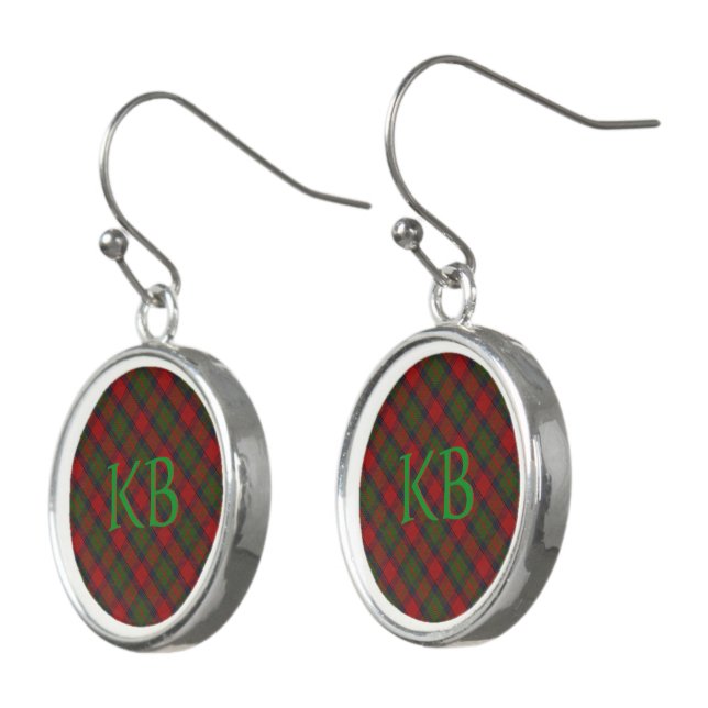 Buccleuch Official Tartan with monogram / initials Earrings (Angled)