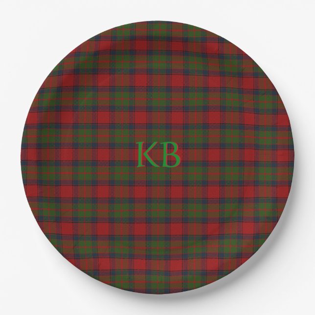 Buccleuch Official Tartan with monogram / initials Paper Plates (Front)