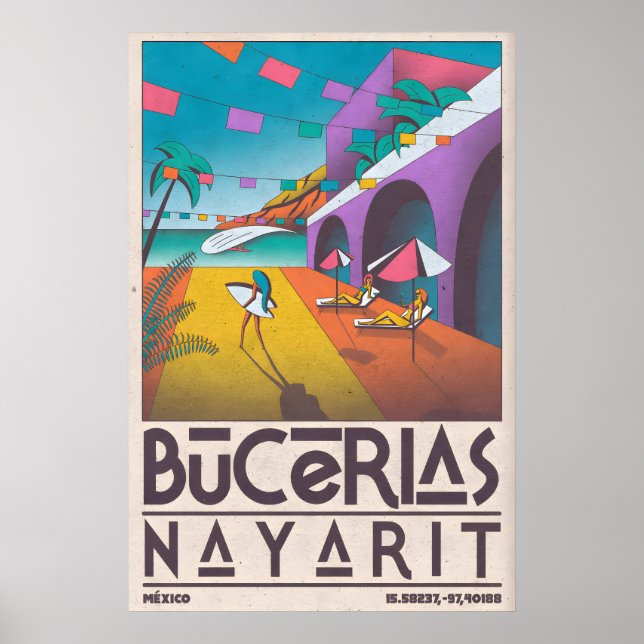 Bucerías Beach Print Modern Coastal Art - Palm (Front)