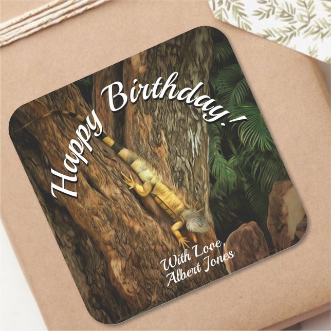 Bucerias Birthday Iguana 1069 Square Sticker (Creator Uploaded)