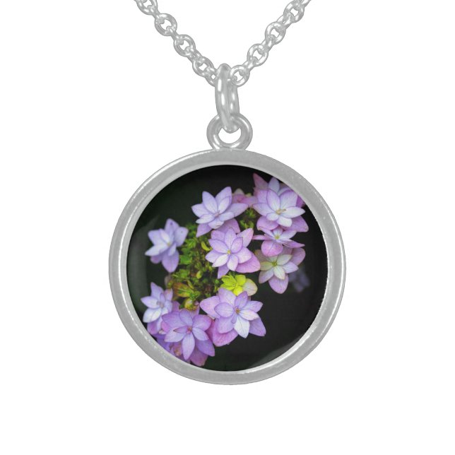 Buch of Many Petaled Purple Flowers Sterling Silver Necklace (Front)