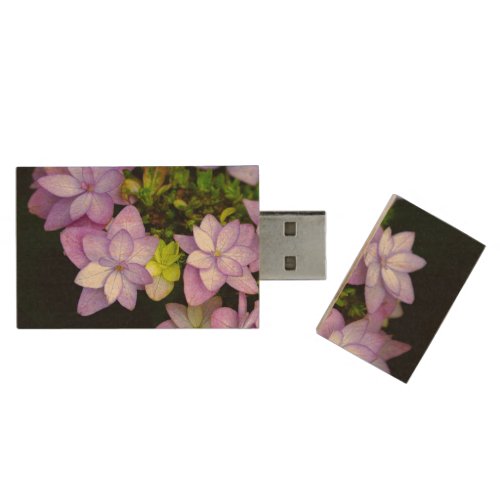 Buch of Many Petaled Purple Flowers Wood Flash Drive