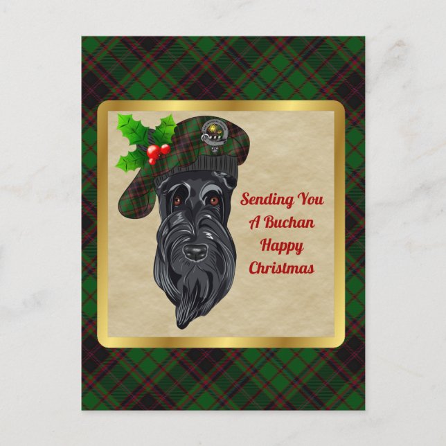 Buchan Clan Badge & Tartan Christmas Postcard (Front)