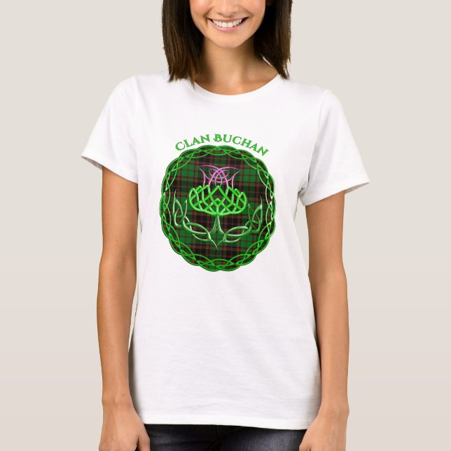 Buchan Scottish Tartan Celtic Thistle T-Shirt (Front)