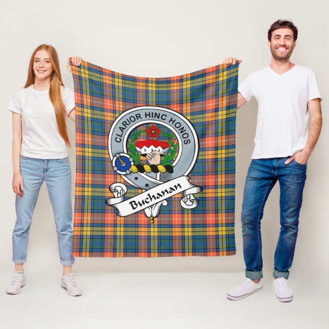 Buchanan Ancient Clan Badge Tartan Plaid Fleece Blanket (In Situ)