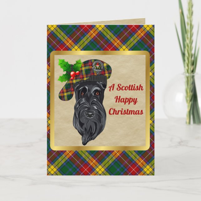 Buchanan Badge & Tartan Personalized Xmas Card (Front)
