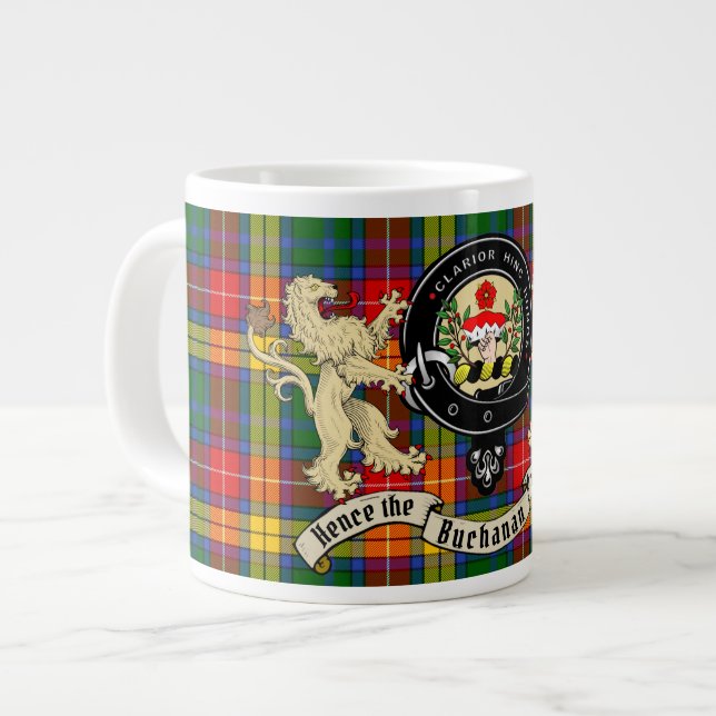 Buchanan Clan Badge & Tartan Giant Coffee Mug (Front Left)