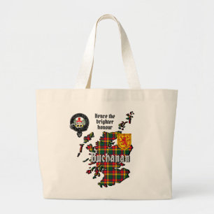 Buchanan Clan Badge & Tartan Map of Scotland Large Tote Bag