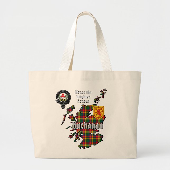 Buchanan Clan Badge & Tartan Map of Scotland  Large Tote Bag (Front)
